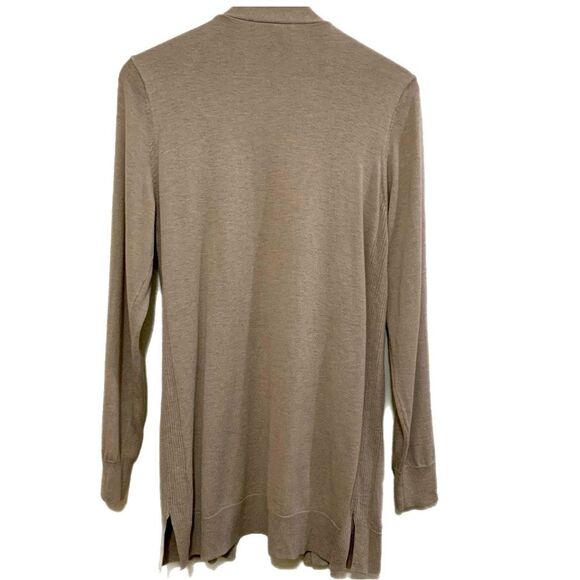 MATTY M Cardigan Women’s Medium Tan Long Line Open Front Long Sleeve Pockets. - Picture 2 of 11